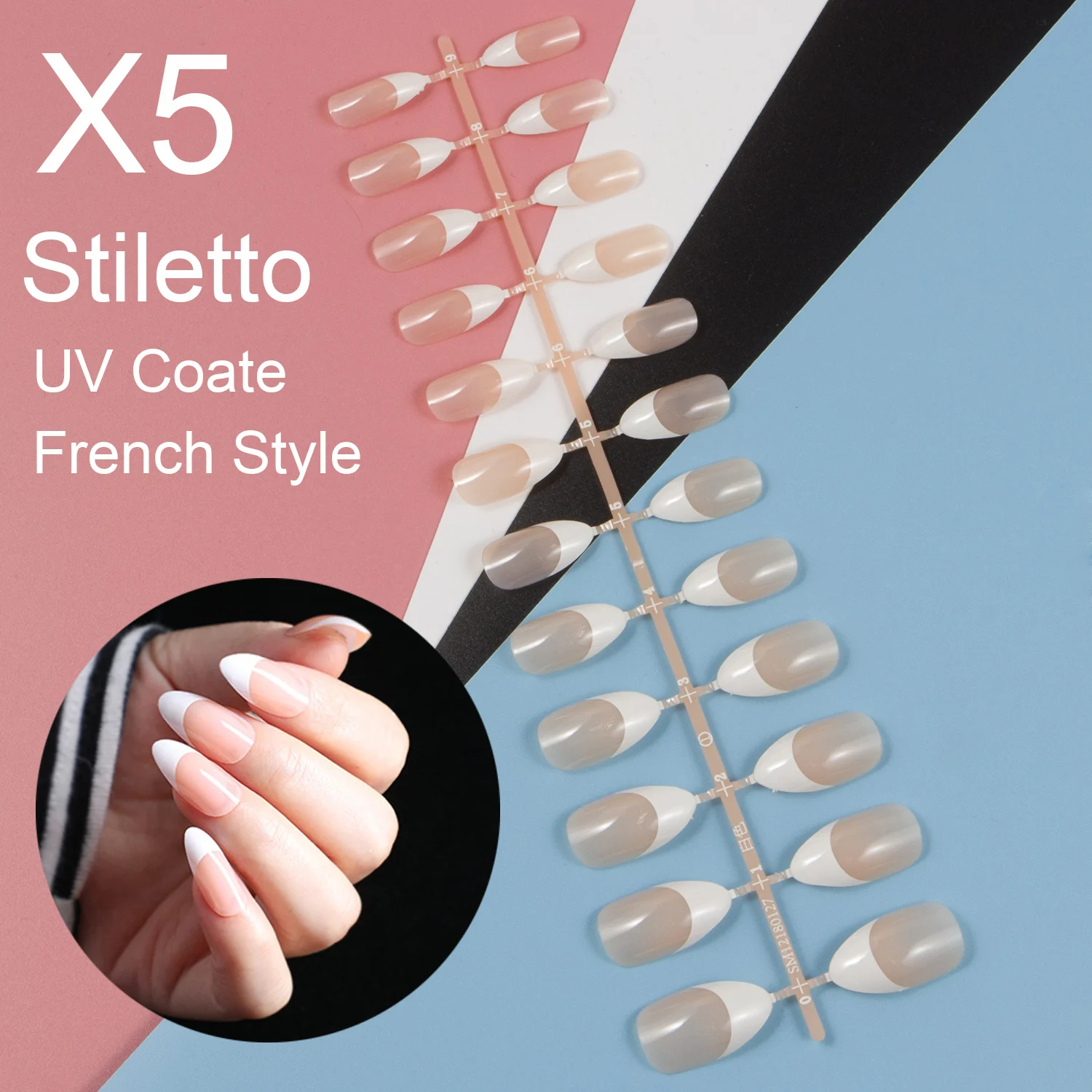 5 Sets French False Nail Press on Fake Nail Full Cover Short Length Nail DIY Cosas Para Unas Acrilicas Nail Supplies