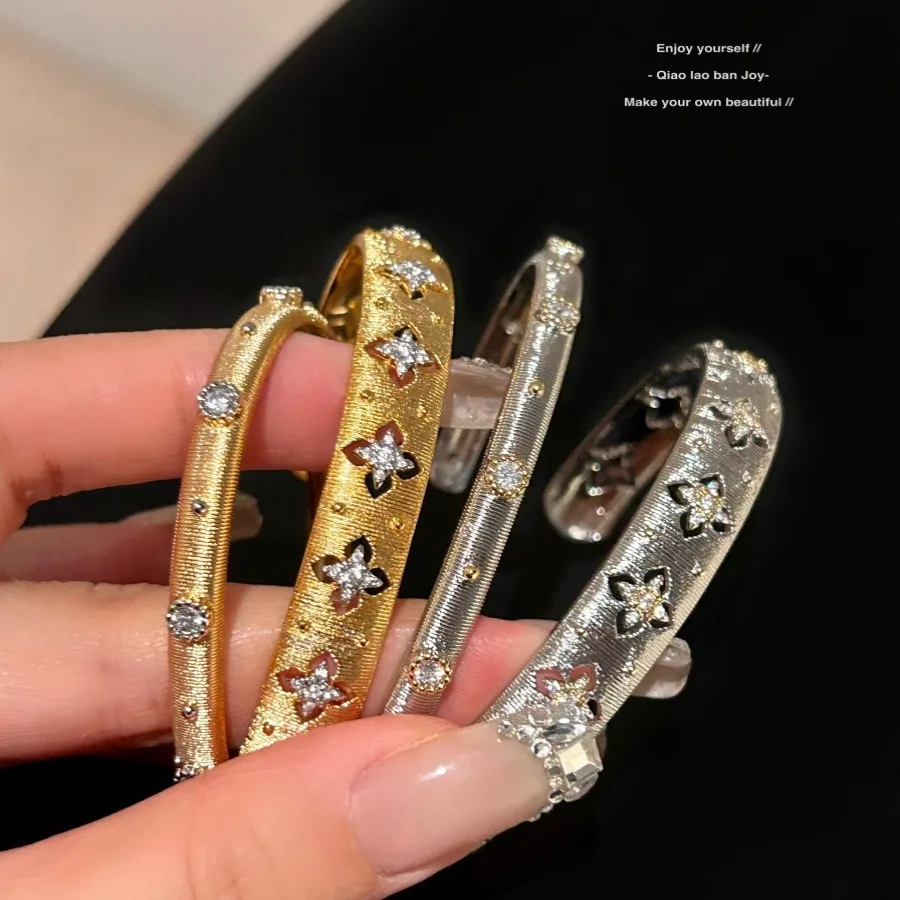 Women Copper Plated Real Gold Zircon Hollw Earrings Necklace Bracelet Ring set 2025 5