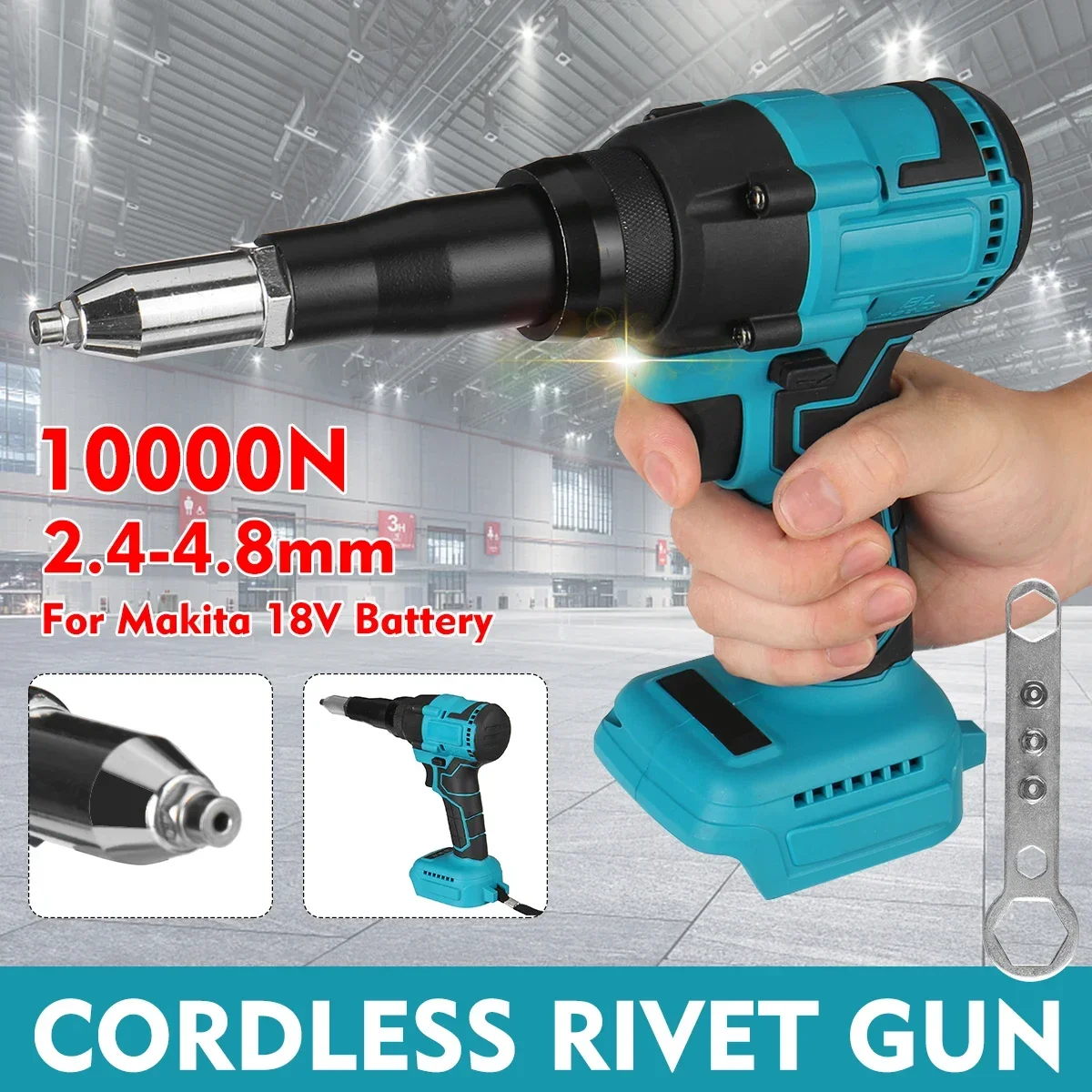 Cordless Electric Rivet Gun Rivet Nut Gun Drill Insert Nut Pull Riveting Tool 2.4-4.8mm With LED Light For Makita 18V Battery 2