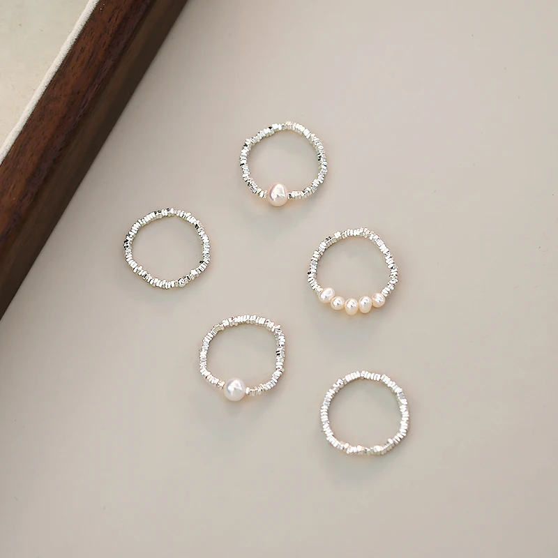 Silver Ring ASHIQI Natural Freshwater Pearl Glossy Broken Silver Ring 925 Sterling Silver Jewelry Party Gift for Girls silver ring silver rings