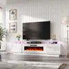 ireplace TV Stand with 40" Fireplace, 80" Modern High Gloss Fireplace Entertainment Center LED Lights, 2 Tier TV Console Cabinet 1
