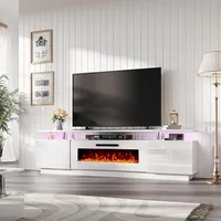 ireplace TV Stand with 40" Fireplace, 80" Modern High Gloss Fireplace Entertainment Center LED Lights, 2 Tier TV Console Cabinet 1