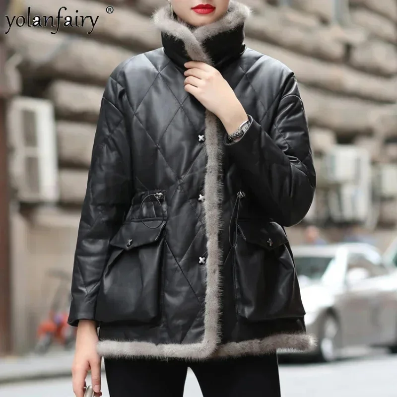 

Natural Leather Down Coat Women's Genuine Sheepskin Winter New in Outwears Short Fashion Slim Women Jackets FCY