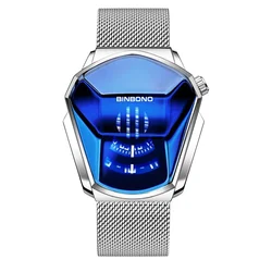 BINBOND Luxury Stainless Steel Men's Fashion Quartz Watch (Mesh Silver blue)