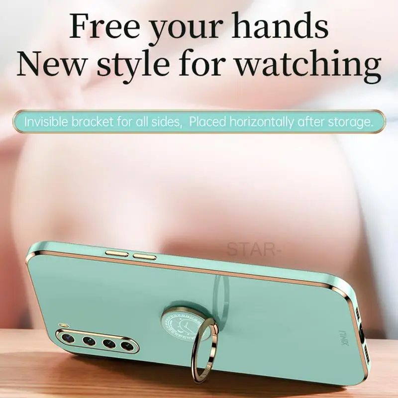 Luxury Soft Silicone Phone Case with Plating Finger Ring Holder and Stand