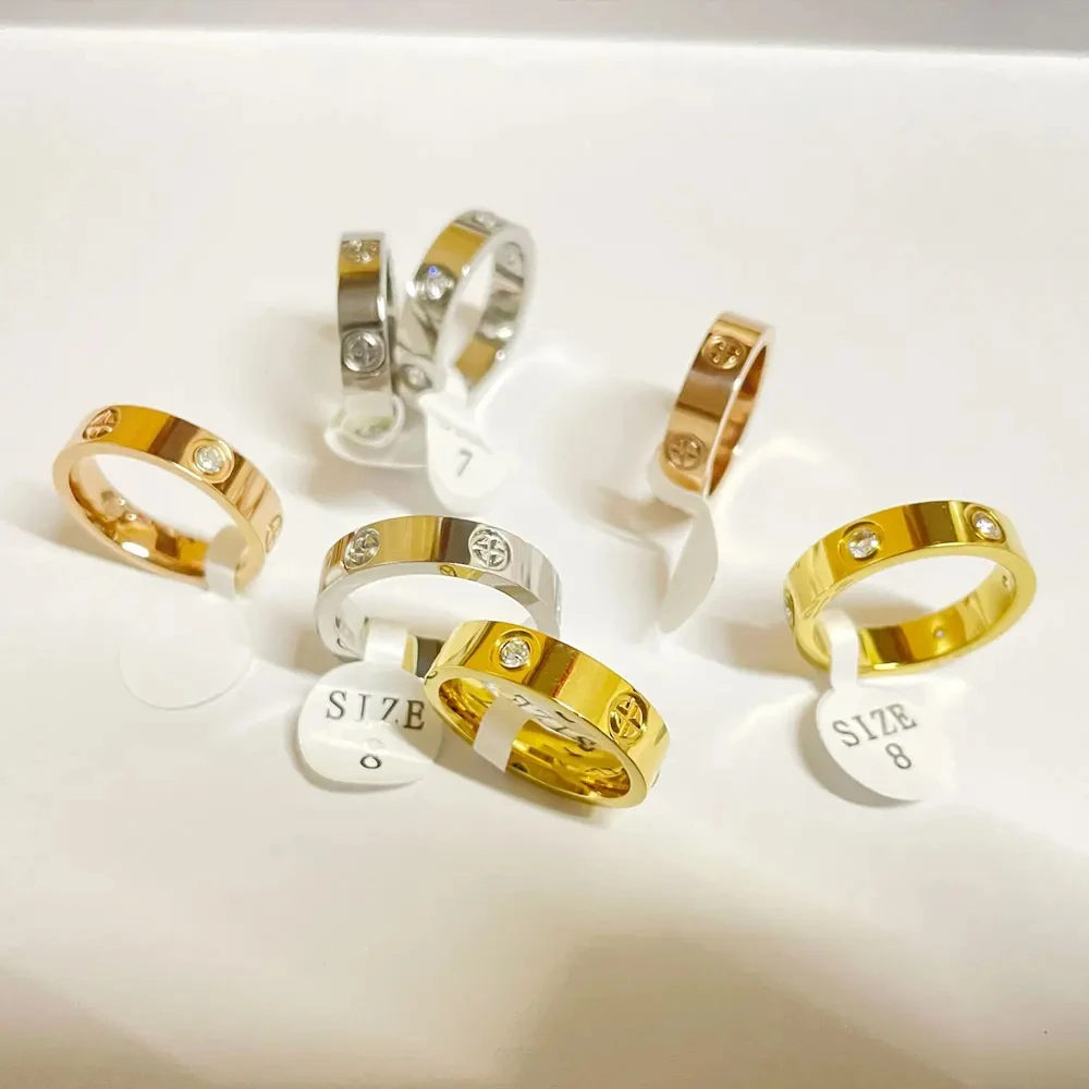 Classic Cross Stainless Steel Love Ring Women Men Rose Gold Color Couple CZ Crystal Rings Luxury Jewelry Wedding Gift cross rings