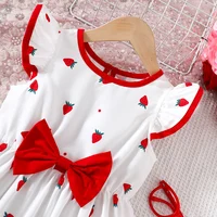 Robe imprimée fraise avec nœud printemps/été pour filles 3