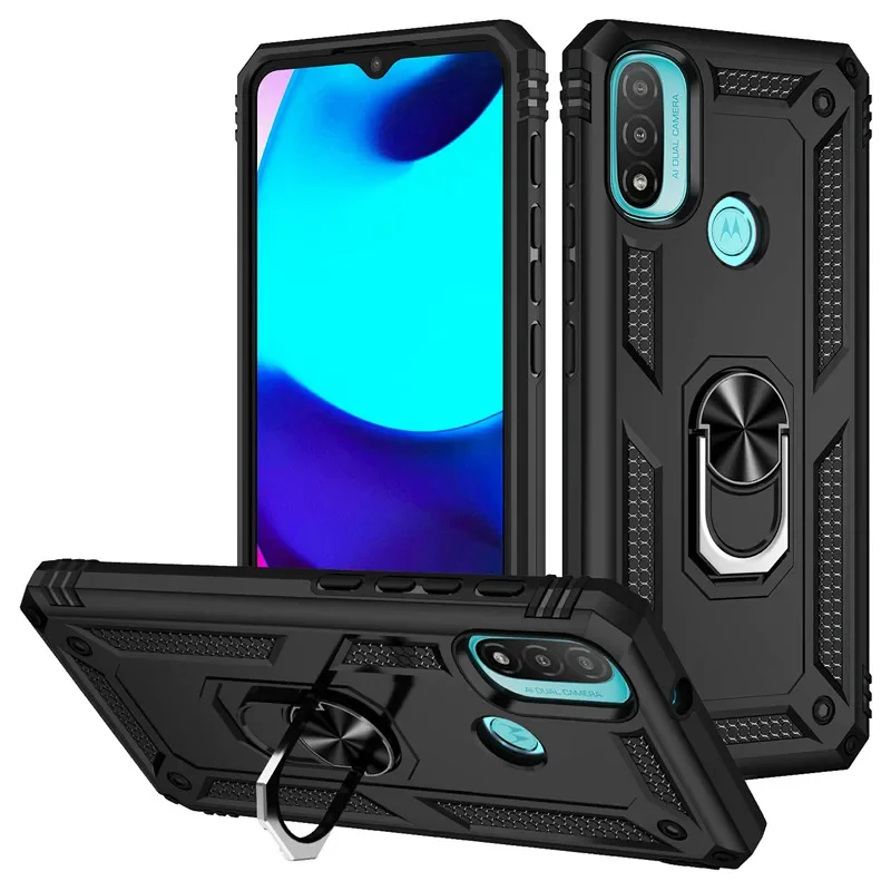 Rugged Shockproof Magnetic Car Holder Ring Case with Protective Back Cover for Motorola Moto E Series