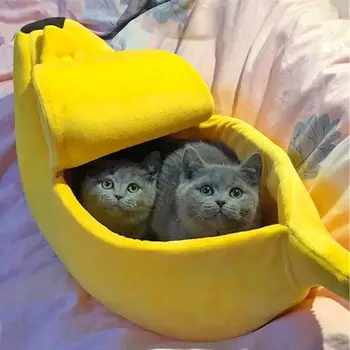 Soft Cozy Pet Bed Banana Shaped Pet Bed Cozy Banana-shaped Pet Nest Exquisitely Crafted Sleeping for Cats Dogs Warm for Furry 5