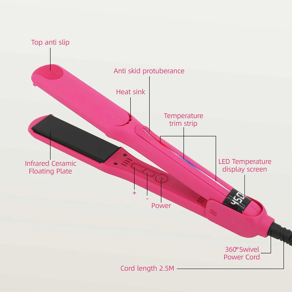 Infrared Hair Flat Iron 450°F Professional Hair Straightener Curler Ceramic Fast Heating Plate 230℃ Salon Hair Iron Dual Voltage 5