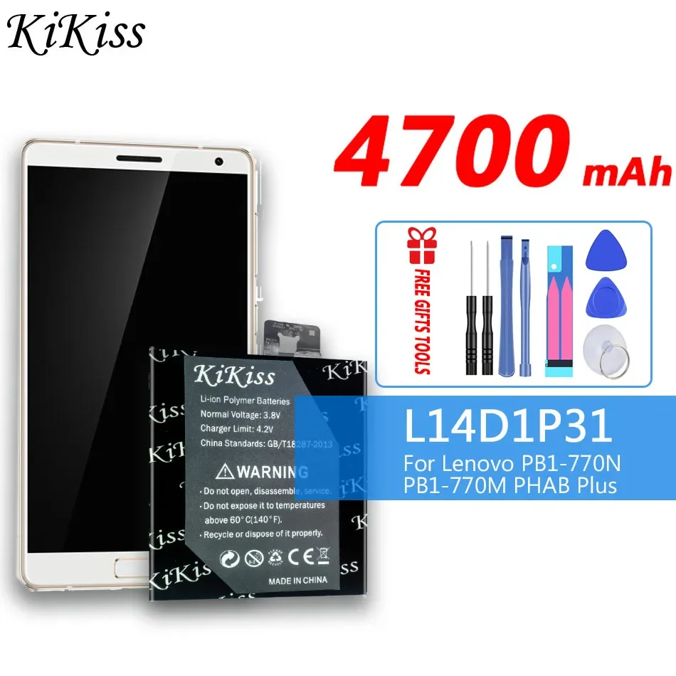 

4700mAh kikiss New High quality L14D1P31 Battery For Lenovo PB1-770N PB1-770M PHAB Plus l14d1p31 battery