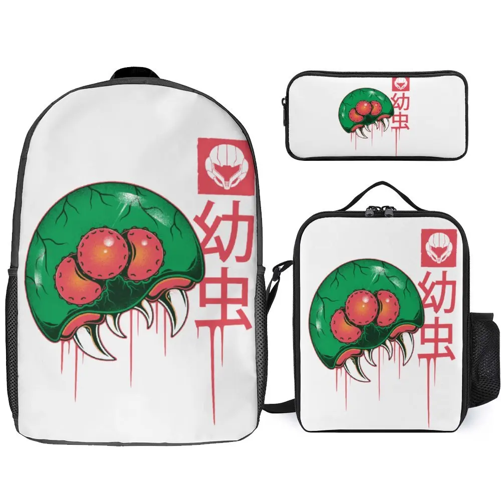 Metroid Samus Aran Game 3 In 1 Set 17 Pollici Zaino Lunch Bag Pen Bag Zaino Rigido Snug Summer Camps Funny