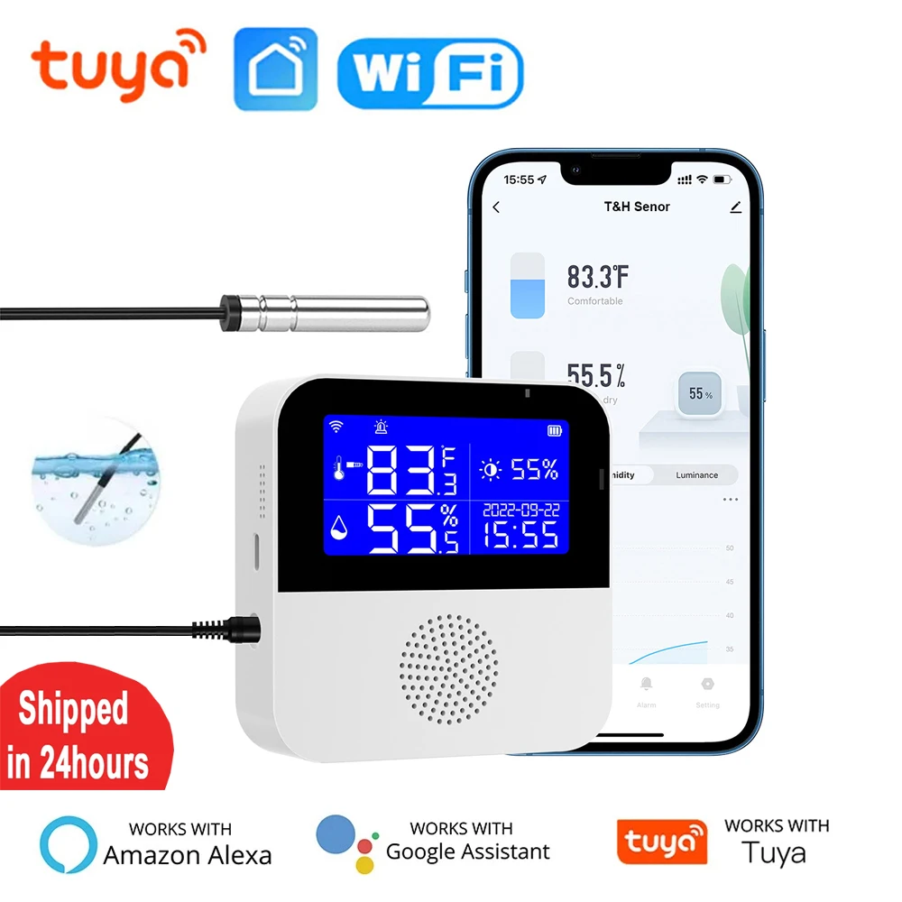 Tuya-Capteur de température et d'humidité WiFi, Smart Life intérieur,  batterie, hygromètre Therye.com, moniteur nous-mêmes avec Alexa, Google -  AliExpress