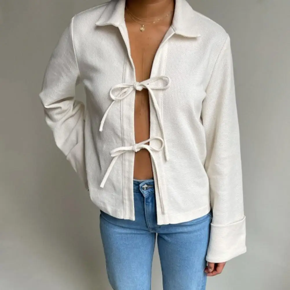 Elegante camicia con volant per donna lanterna manica lunga Cardigan primaverile allentato camicetta con fiocco con cinturino allacciato Chic Summer Lady Streetwear