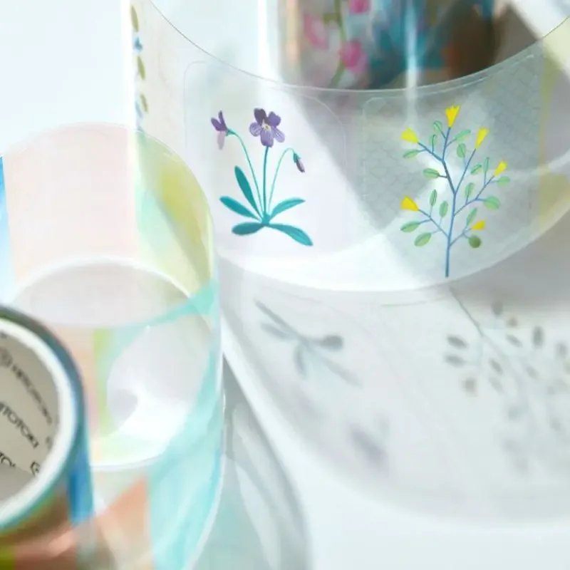 60-90 Pcs/롤 스티커 유형 투명 PET Washi 테이프 스크랩북 재료 동물 꽃 마스킹 테이프 장식 문구