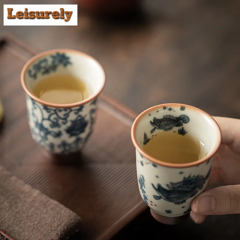 Antique Ru Kiln Teacup Boutique Tea Bowl Water Jug Tea-tasting Smelling Cup Jianzhan Master Cups Household Tea Item Gift Box Set