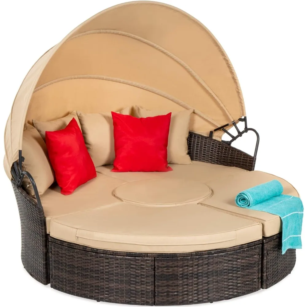 

5-Piece Modular Patio Wicker Daybed Sectional Conversation Lounger Set w/ 2-in-1 Setup, Adjustable Seats, Clips