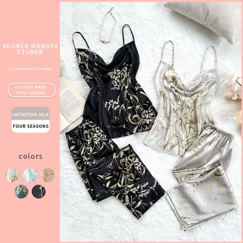 فستان نسائي مزلق عاري الظهر مطبوع ، ملابس منزلية حريرية مقلدة ، ملابس نوم بسيطة ، بيجامة مثيرة ، توب ، موضة جديدة ، الصيف ، 2 2