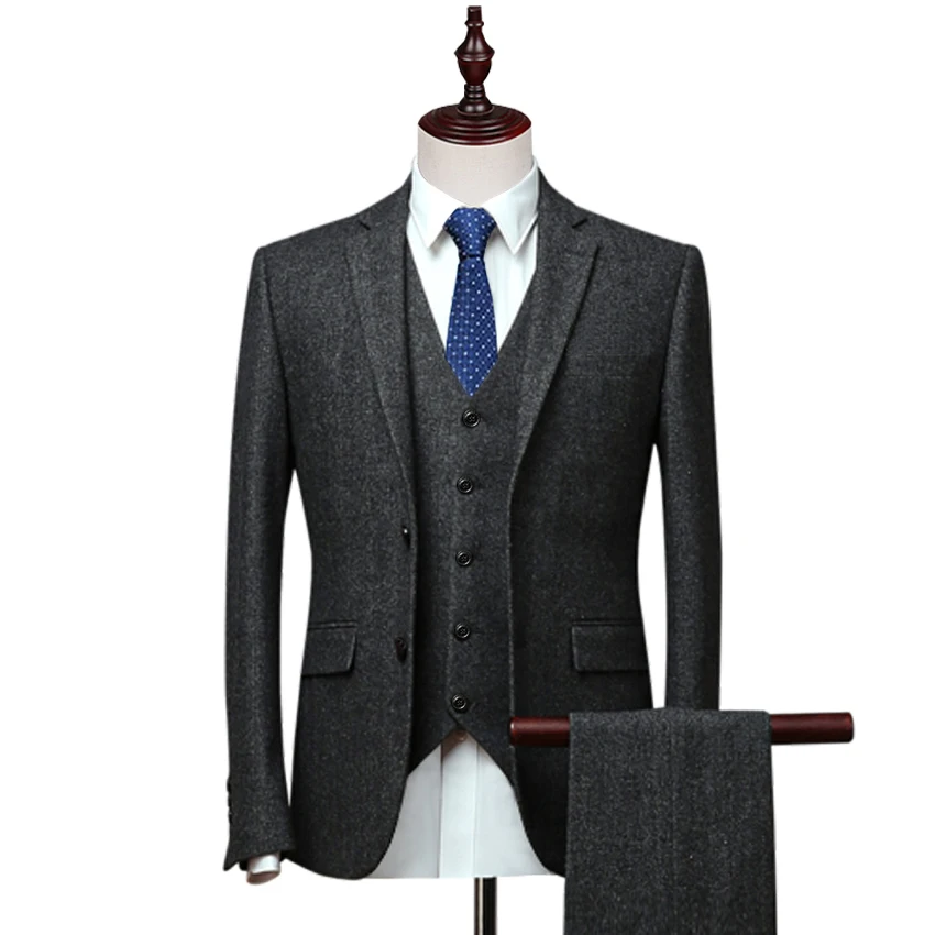 Cusotm Made Vintage Tweed Herringbone Wool Blend Tailored Men Suit 3 Pieces Groom Tuxedoscv Groomsman 2022 |