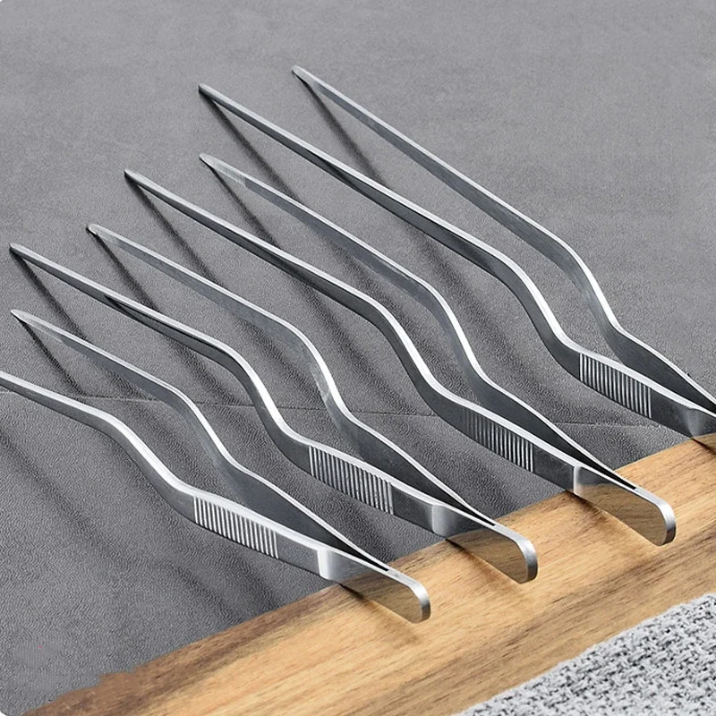 Food Tongs 3 Sizes Kitchen Tweezer BBQ Food Tweezer Clip Mini Chief Tongs Stainless Steel Portable for Picnic Meat Barbecue Cooking Tool