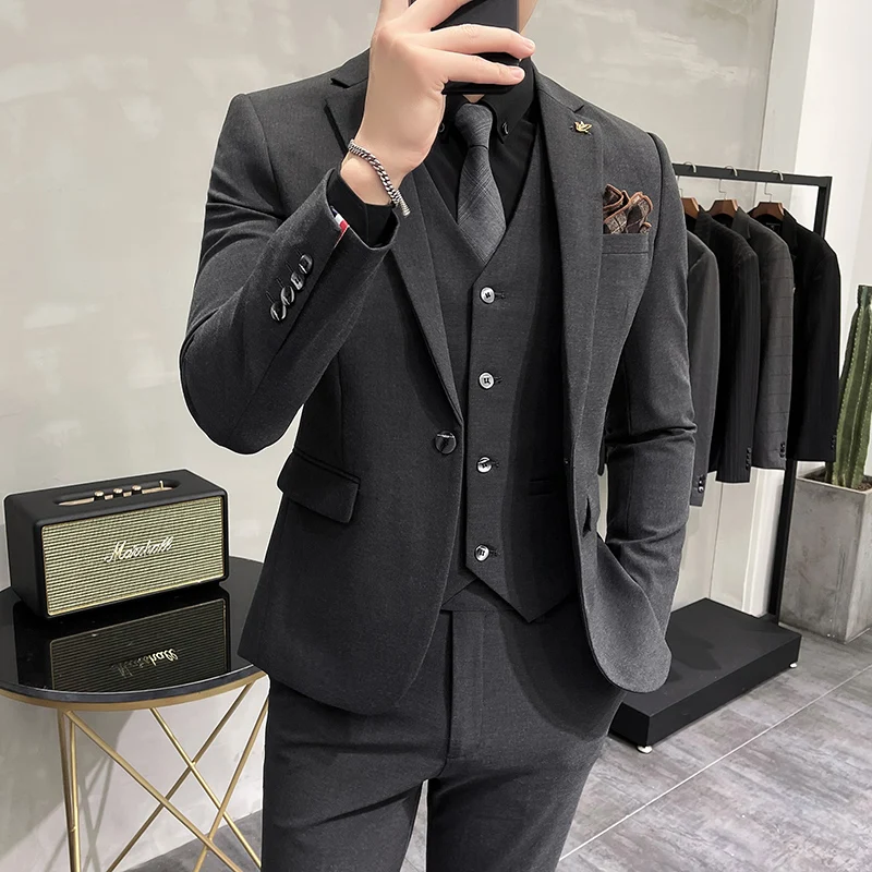 (블레이저 + 바지 + 조끼) 패션 남자 캐주얼 부티크 비즈니스 웨딩 Groomsmen 정장 재킷 코트 바지 양복 조끼