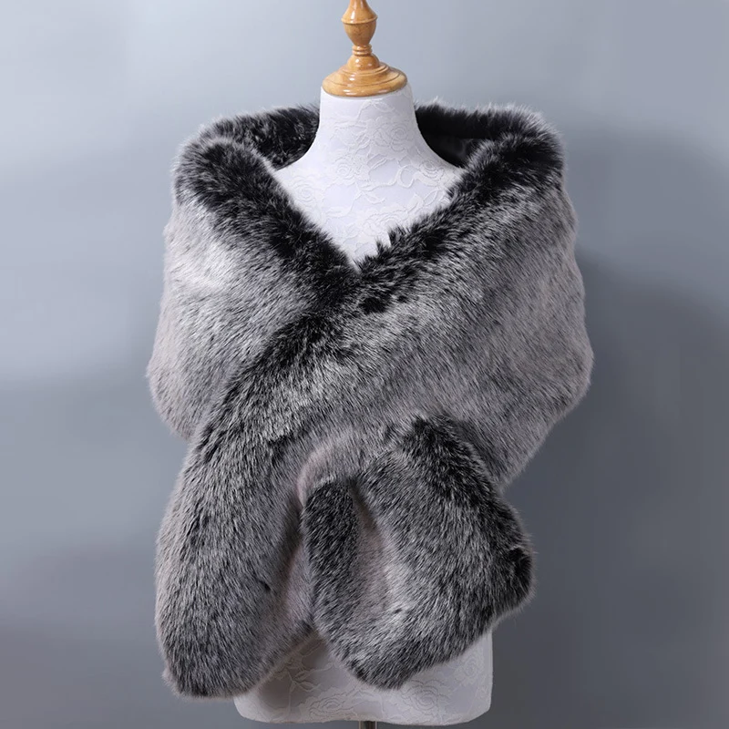 Women's Winter Fake Faux Fur Scarf Wrap Collar Shawl Shrug Loose Pullovers Autumn Winter Oversized Warm Pancho Femme