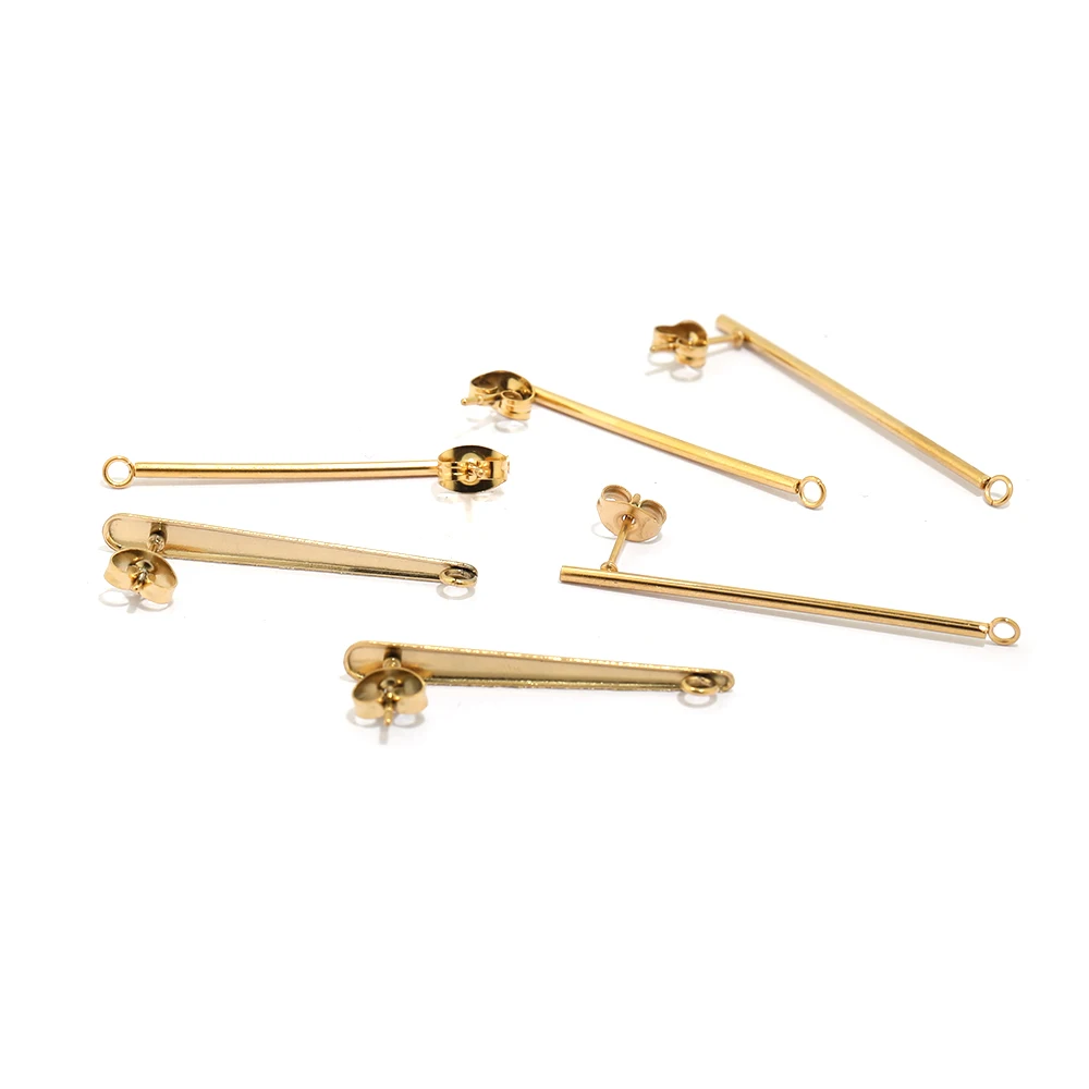 10 Stück Edelstahl-Ohrstecker, Ohrringe, Stifte, Basis mit Ohrstöpsel, langer Stab, Ohrring für Ohrringe, DIY-Schmuckherstellungskomponenten – Detail 2