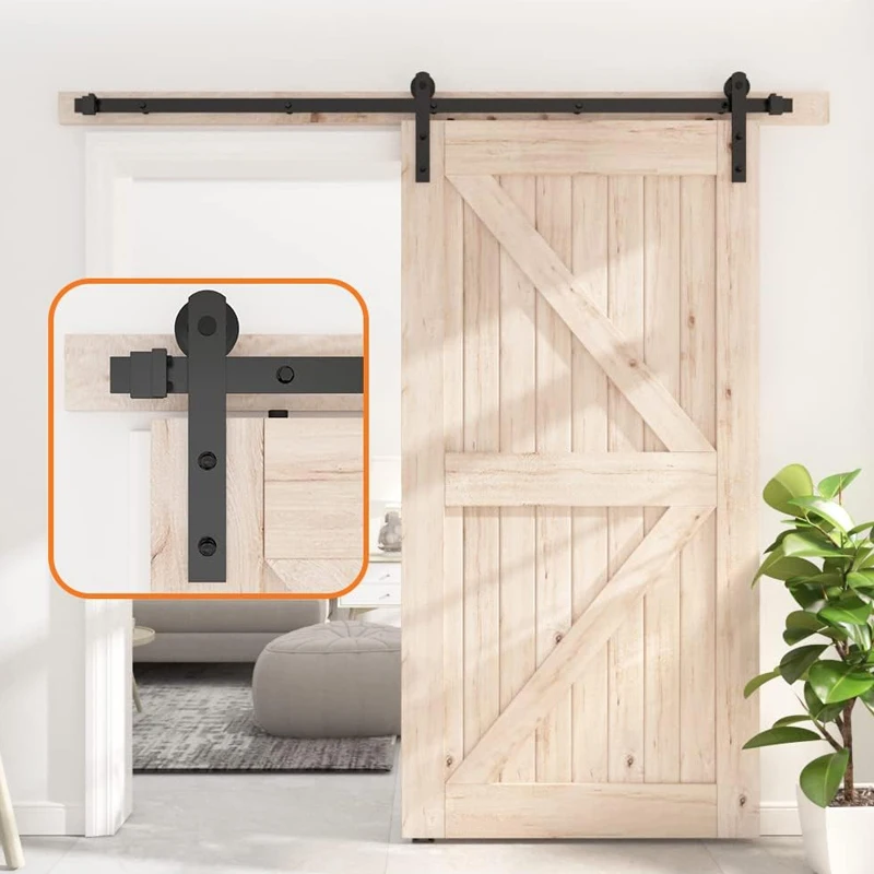 Kit de Ferragens para Porta Deslizante Adequado para Trilha Suave e Silenciosa Fácil de Instalar Conjunto Completo Preto
