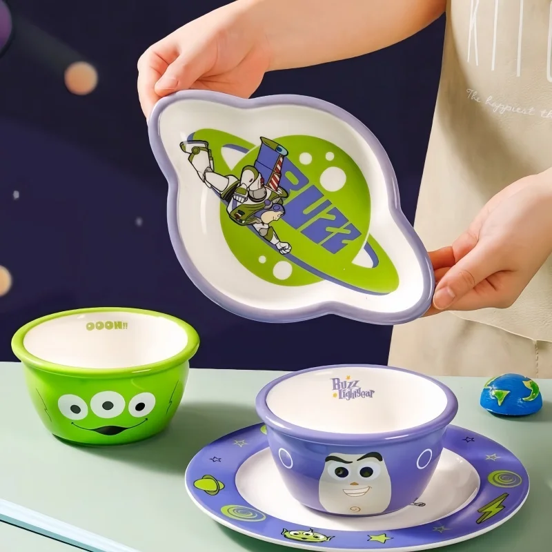 Miniso Disney Buzz Lightyear Ceramic Dishes Cute Kawaii Alien Children's Breakfast Plates Cartoon Printing Noodle Bowl Rice Bowl 4
