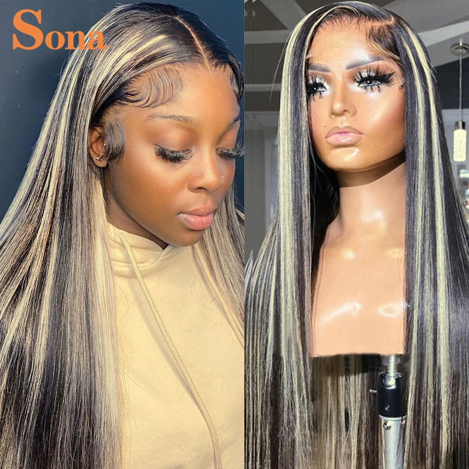 Blonde Highlights Wig Colored Human Hair Lace Frontal 13X4 Straight HD Transparent Front Wigs For Women |