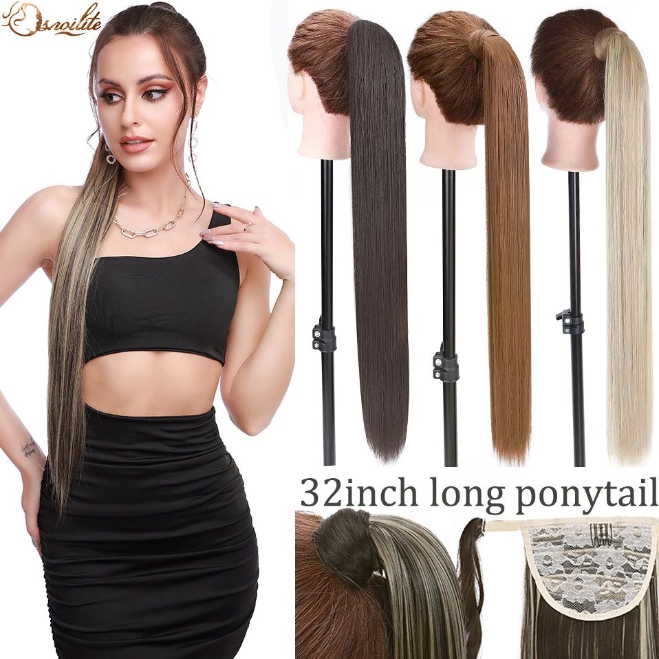 S-noilite Synthetic Long Straight Clip In Ponytail Hair Extensions fake hair extensions Wrap Around Ponytail Hairpiece Clip In Hair Tail False