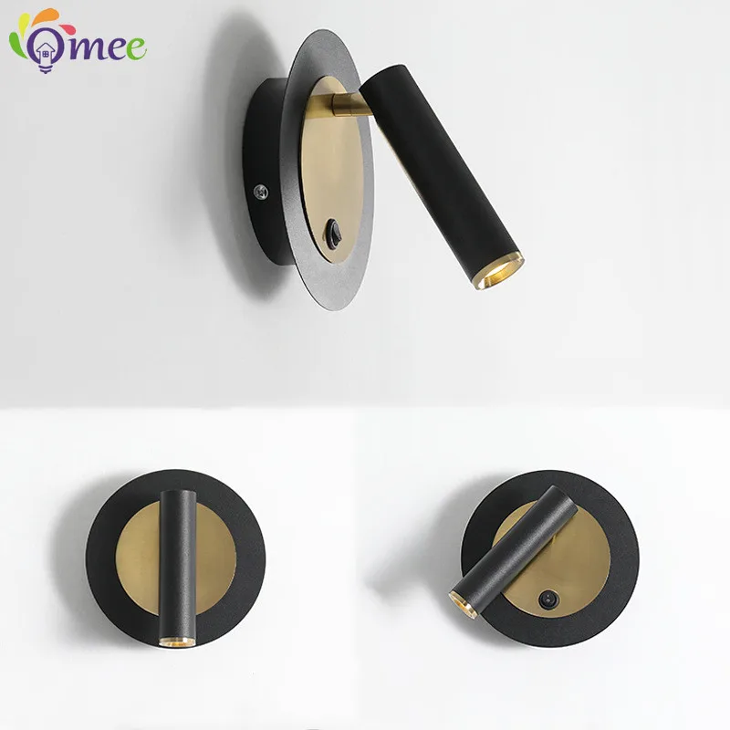 3W Wall Light Backlight 350 Degree Rotation Adjustable Wall Lamps Hotel Bedroom Bedside Study Reading Sconce Lamp With Switch
