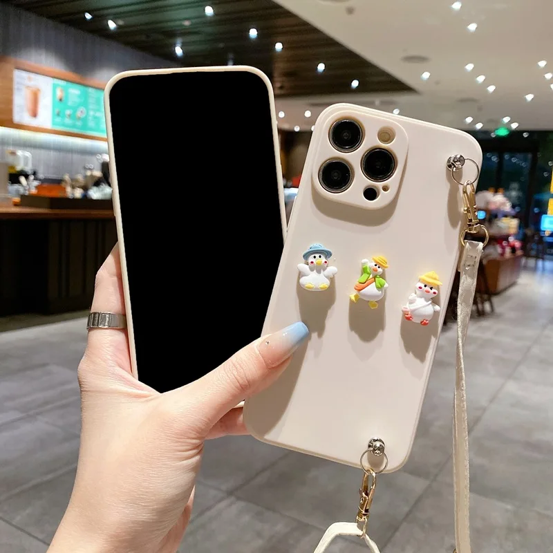 Cute Lanyard Silicone Cover For iphone 16 15 7 8 plus X XR XS Max For iphone 12 13 14 mini 11 Pro Max Lovely 3D Cartoon Animal Case_voghion.com