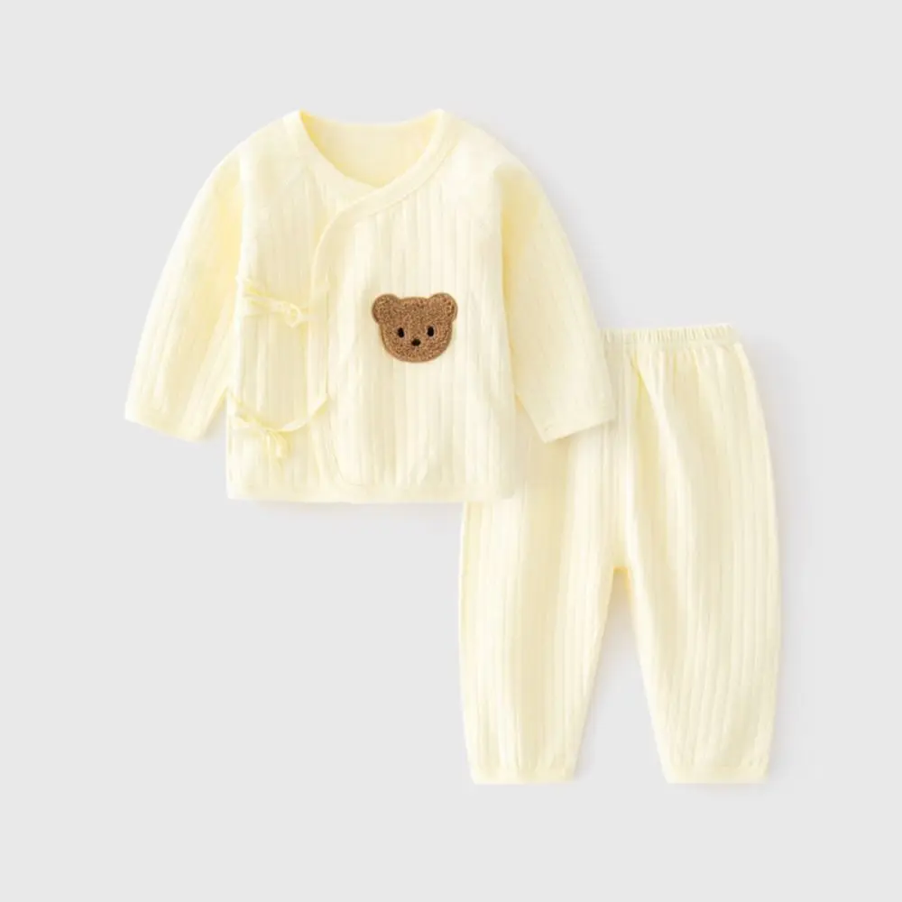 2Pcs/set Cartoon Bear Baby Cardigans Sets 0-6 Months Soft Cotton Baby Clothing Sets Long Sleeve Solid colors
