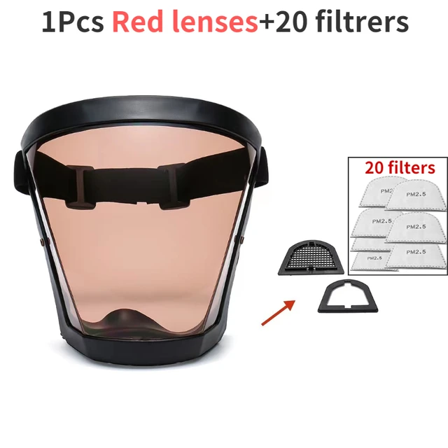 Security protection Transparent full face shield safety glasses Protective Cover WindProof Anti-fog Eye Protection Face Mask 1 mask 20Filters
