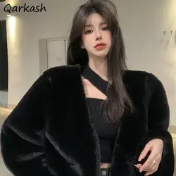 Faux Fur Women Winter Loose Thicker Short Plush V-neck Solid Clothing Stylish All-match Simple Soft Comfortable Casual Design