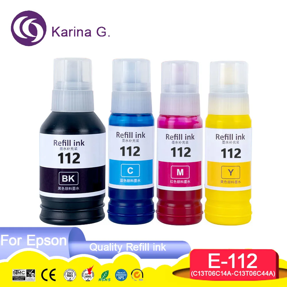 112 C13T06C14A T06C Premium Color Compatible Water Based Bottle Refill Pigment Ink for Epson Ecotank L6490/L6550/L6570/L6580