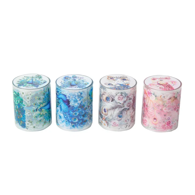 1Roll 2M Tape Sparkling Golden Peacock Adhesives Galaxy Light Collage Handbook Peacock Stickers Decorative Scrapbook cut 50MM
