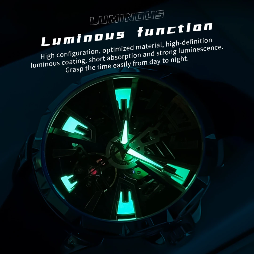 OLEVS 7051 Mechanical Fashion Watch Gift Genuine Leather Watchband Round-dial Wristwatch Luminous