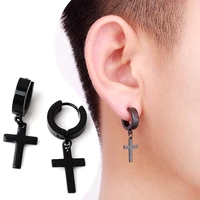 1Pair Punk Stainless Steel Cross Pendant Hoop Earrings For Men Women Not Fade Ear Rings Hip Hop Male Jewelry 4