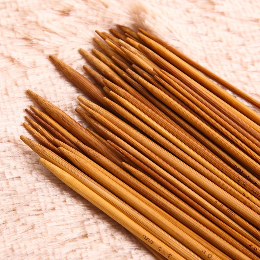 55 Pcs/Set 11Sizes Bamboo Knitting Needles Crochet Hooks Double Pointed Carbonized Sweater Needle Weave Household Crafts Tools