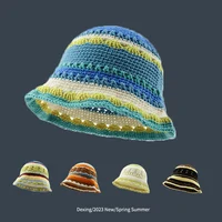 Women Crochet Bucket hat  Handmade  Summer Knit Hat Striped Beanie  Beach hat woman  designer luxury 1