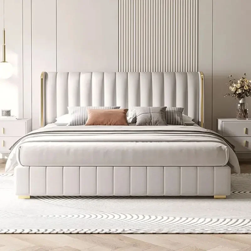 Nordic Aesthetic Double Bed Headboard Glamorous King Size Twin Bed Princes Modern Platform Sleeping Letto Matrimoniale Furniture