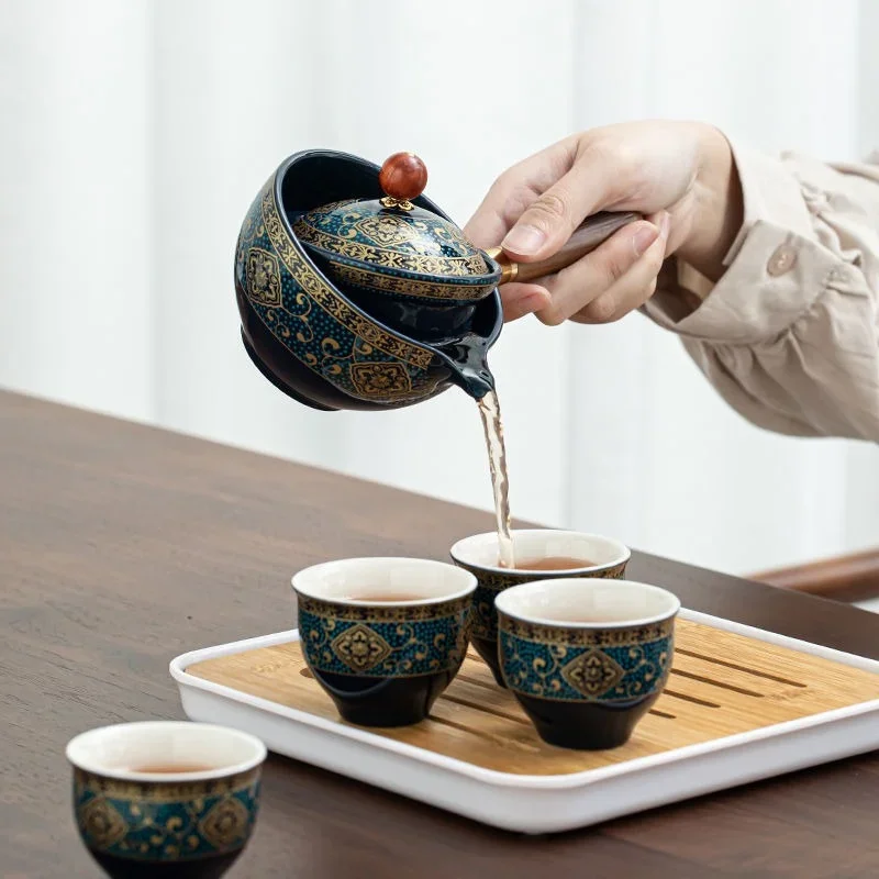 Chinese Gongfu Porcelain Tea Set with 360° Rotation Tea Maker and