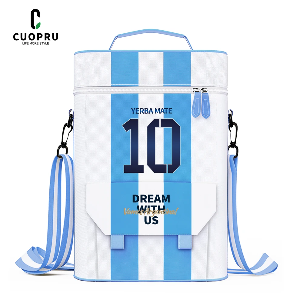 Cuopru Premium Matera Tas voor Yerba Mate Kit, Argentinië Captain NO.10 Draagtas - Dubbellaags Waterdicht 2 Wijnfles Zakken Draagbare Zakken