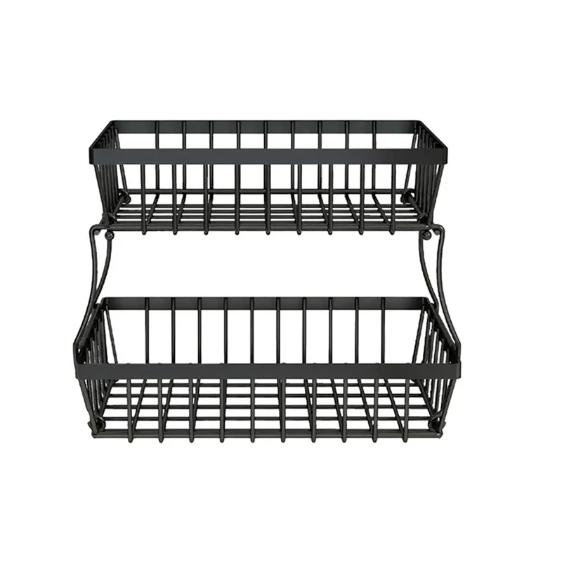 ABRW-2 Tiers Fruit Basket Metal Fruit Bowl Bread Baskets Countertop Vegetable Storage Stand For Kitchen Accessories