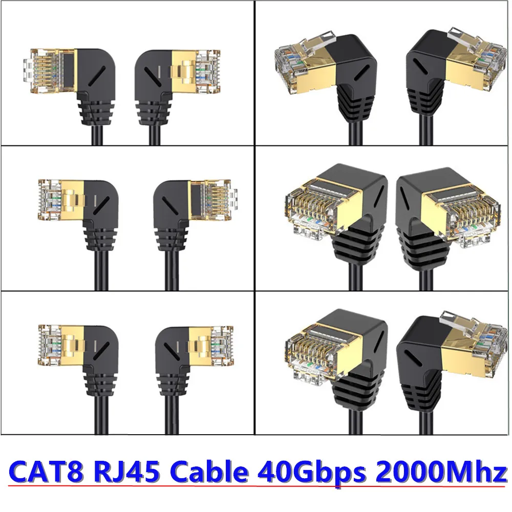 Duttek Cavo Ethernet Cat8 0,5 M – 40Gbps 2000Mhz – Connettore RJ45 Angolato – Maschio-Femmina – Per PC, Router E Switch - 4