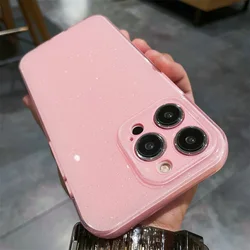 Luxury Glitter Yellow Purple Shockproof Silicone Phone Case Cover - 16promax (Pink)
