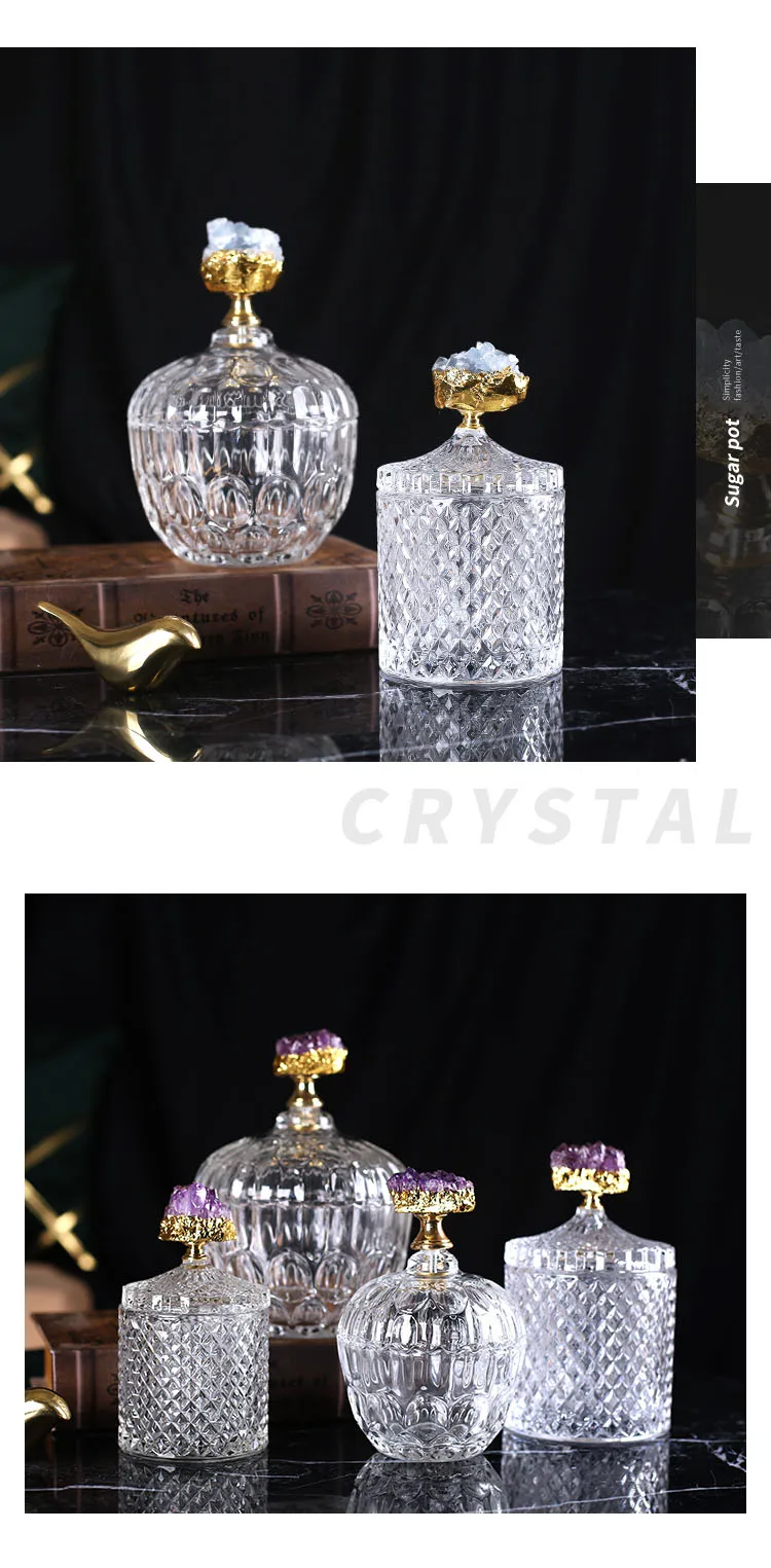 Description Picture 2 of itemNatural Crystal Decorative Glass Jars with Lid Simple Candy Pot Tea Leaf Storage Grain Dispenser Coffee Table Decorations