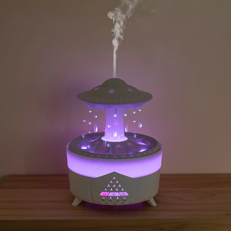 Rain Cloud Humidifier Water Drip Mushroom Ultrasonic Air Humidifier 350ml Colorful Light Remote Control Essential Oils Diffuser